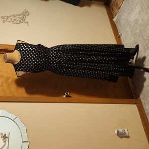 Michael Kors Sleeveless Metalic Dot Printed Fit & Flare Dress, Hankerchief Hem L